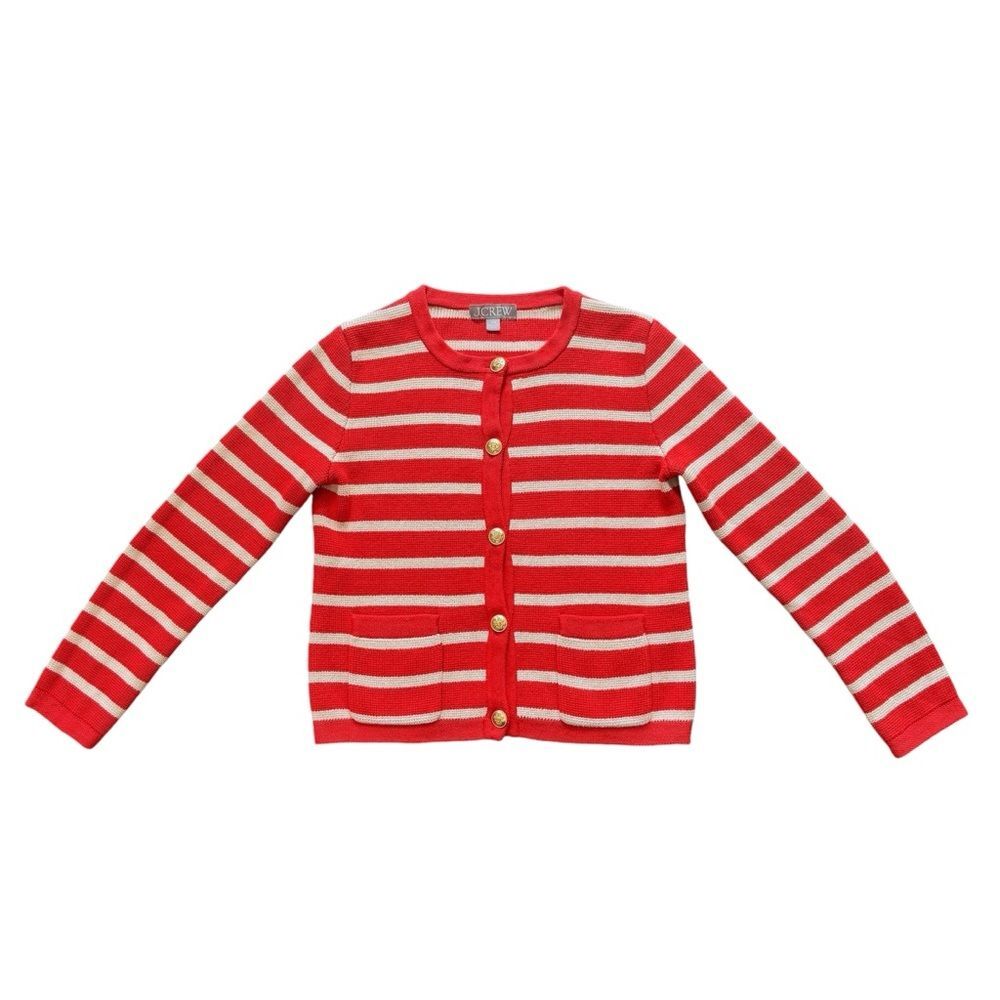J. Crew Red and White Striped Cardigan